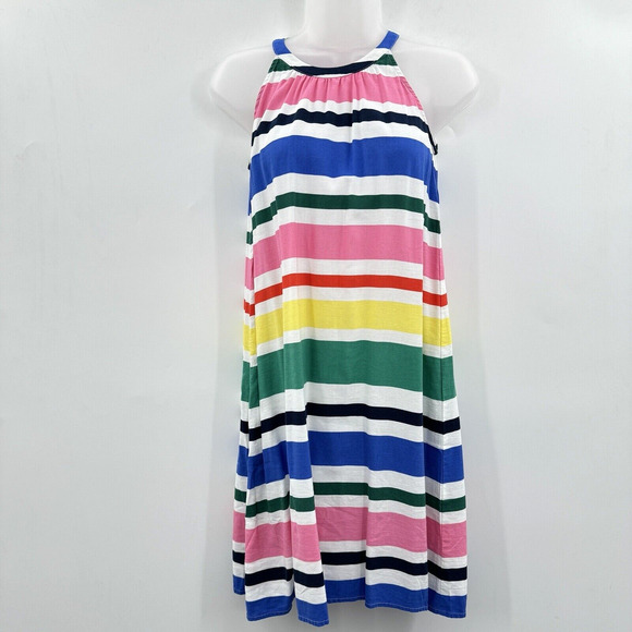 LOFT Striped Halter Dress Size XSP Multicolored Rainbow Viscose Beach Resortwear - Picture 1 of 7